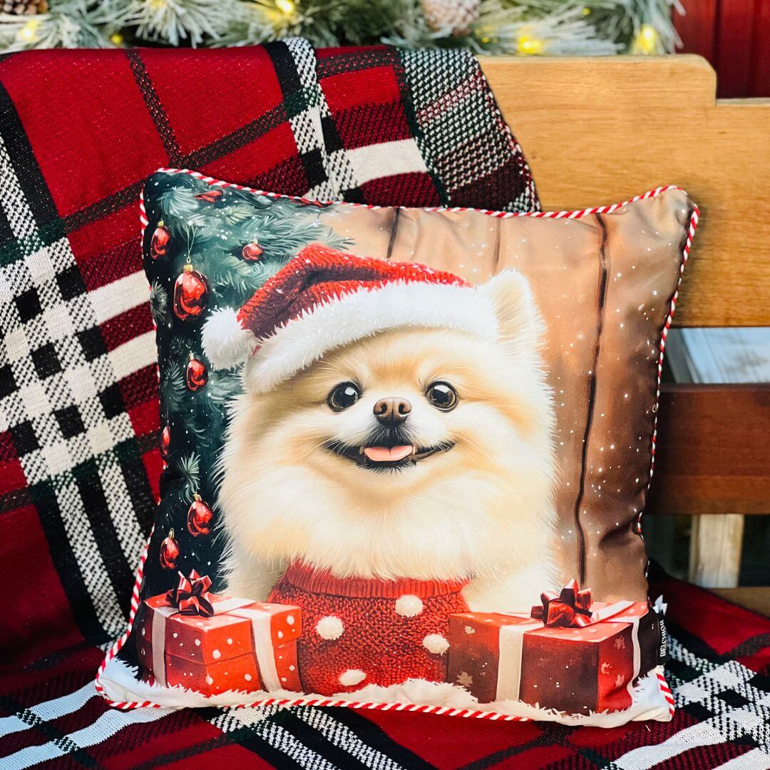 Capa Natalina Lulu da Pomerânia Com Cordão - 43cmx43