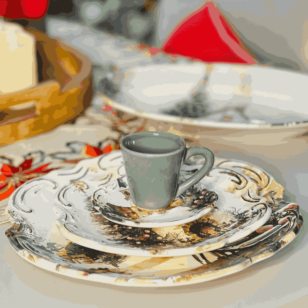 Xícara de Cafe Com Pires Noite de Neve de Cerâmica - 1un