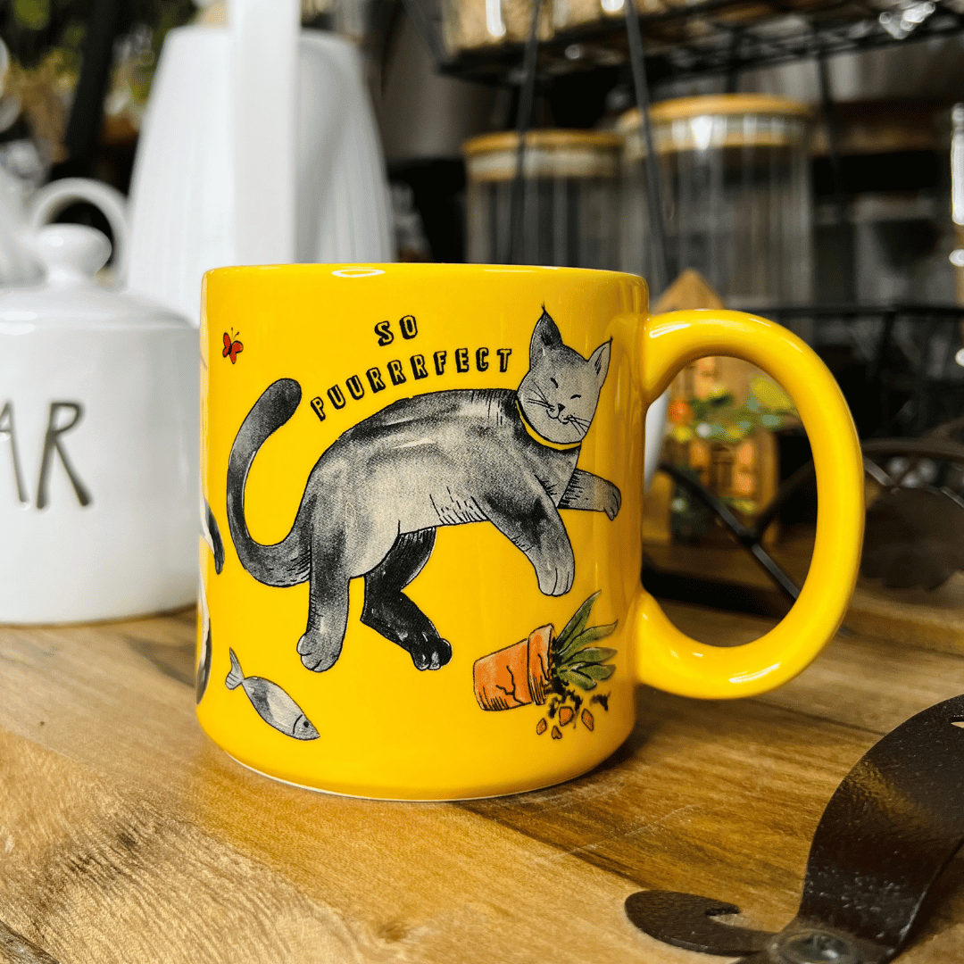 Caneca Cat de Cerâmica Amarela 330ml
