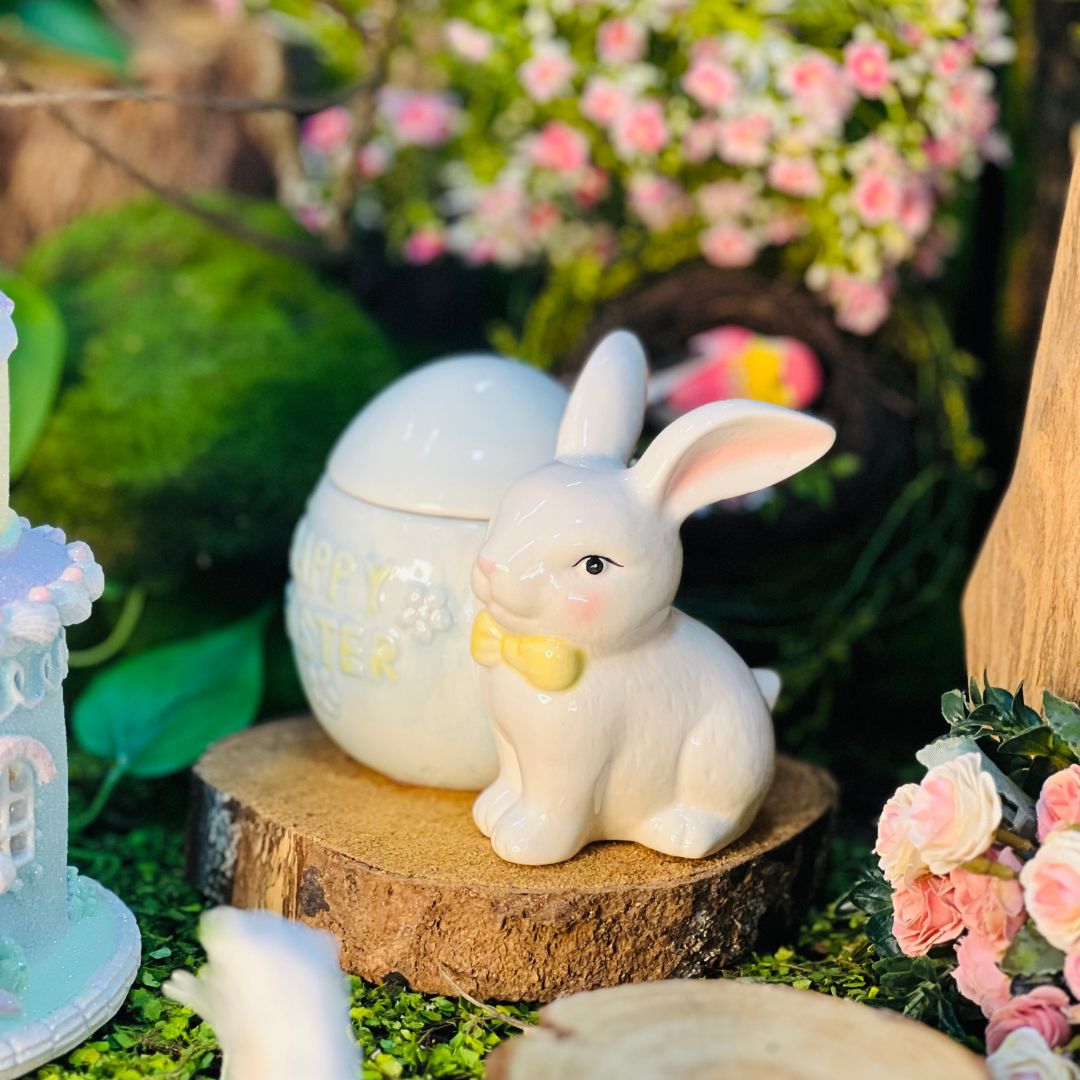 Pote Happy Easter Com Tampa - 16x11x13cm (Formato de Ovo e Coelho)