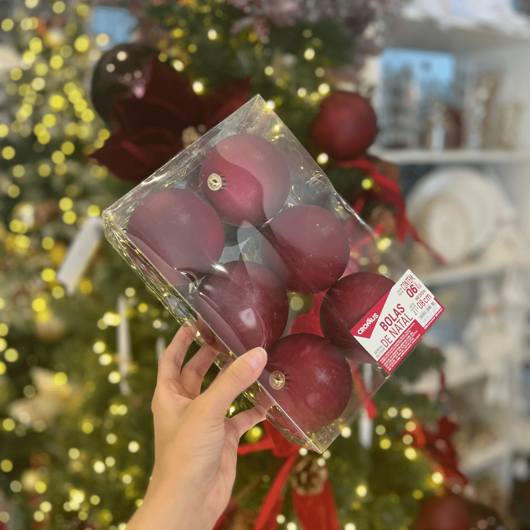 Jogo Com 6 Bolas Natalinas Lisa Matte Vinho 8cm