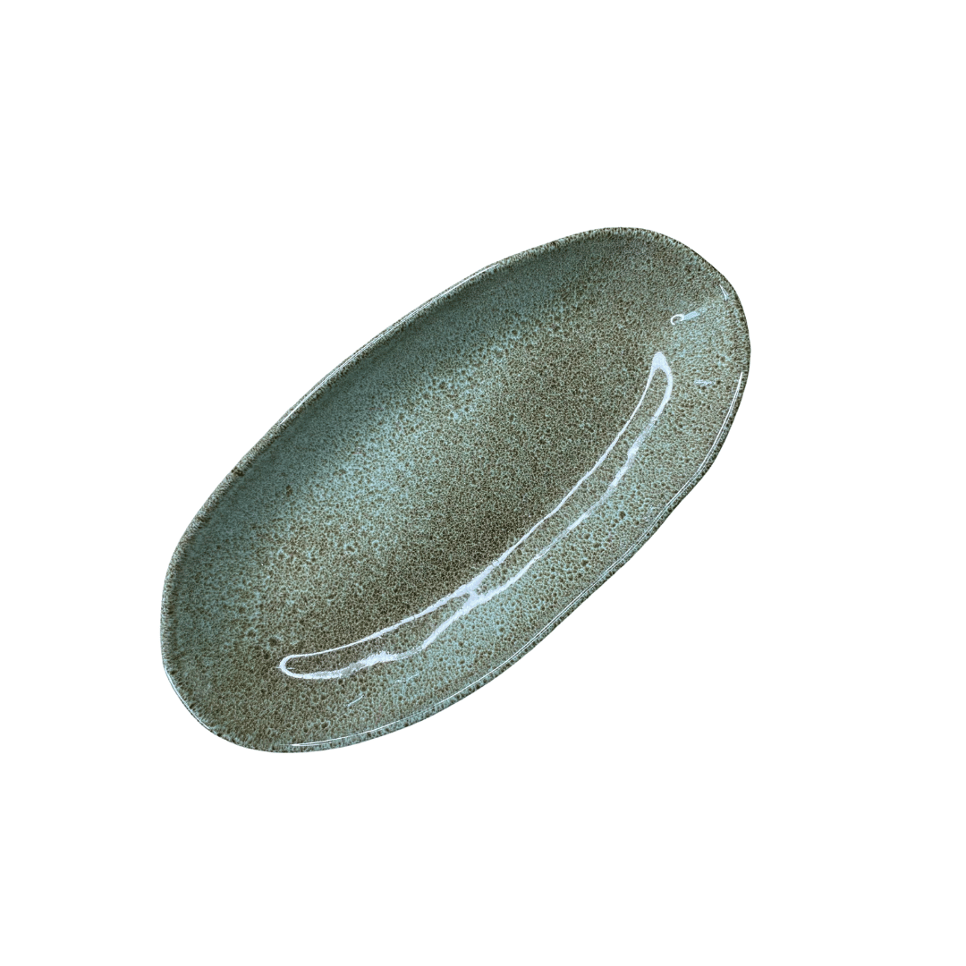 Trav Oval Funda G Organico Croco Verde de Cerâmica 32x16cm