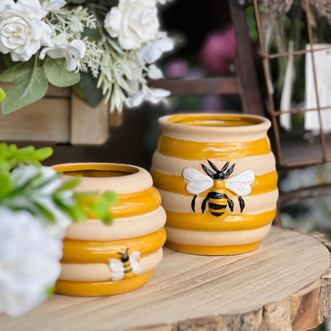 Vaso de Cerâmica Listrado Honey Bee - 10,1x10,5x10,5cm