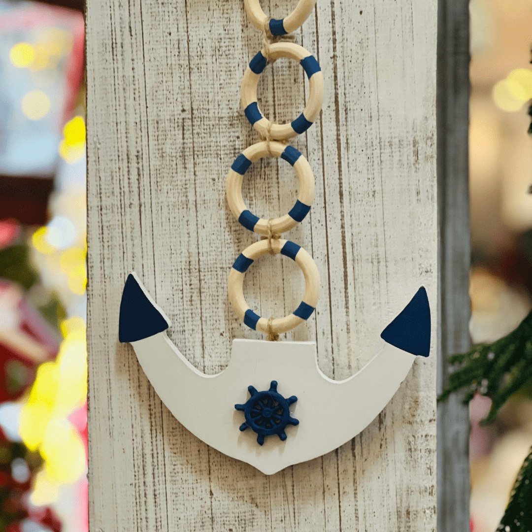 Pendente Âncora Natal Náutico de Madeira 41x16,5cm