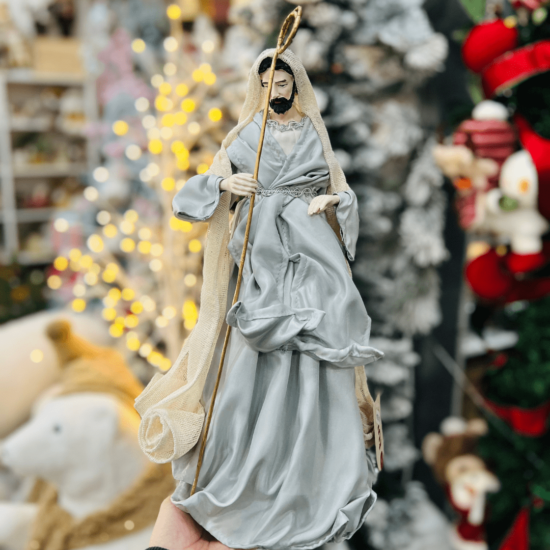 Presépio Natalino Plus Grande Azul e Bege de Resina 40cm 6 Peças