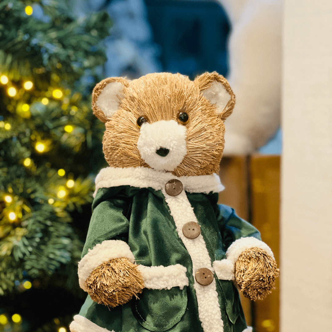 Urso Natalino Com Casaco de Veludo Verde 42cm