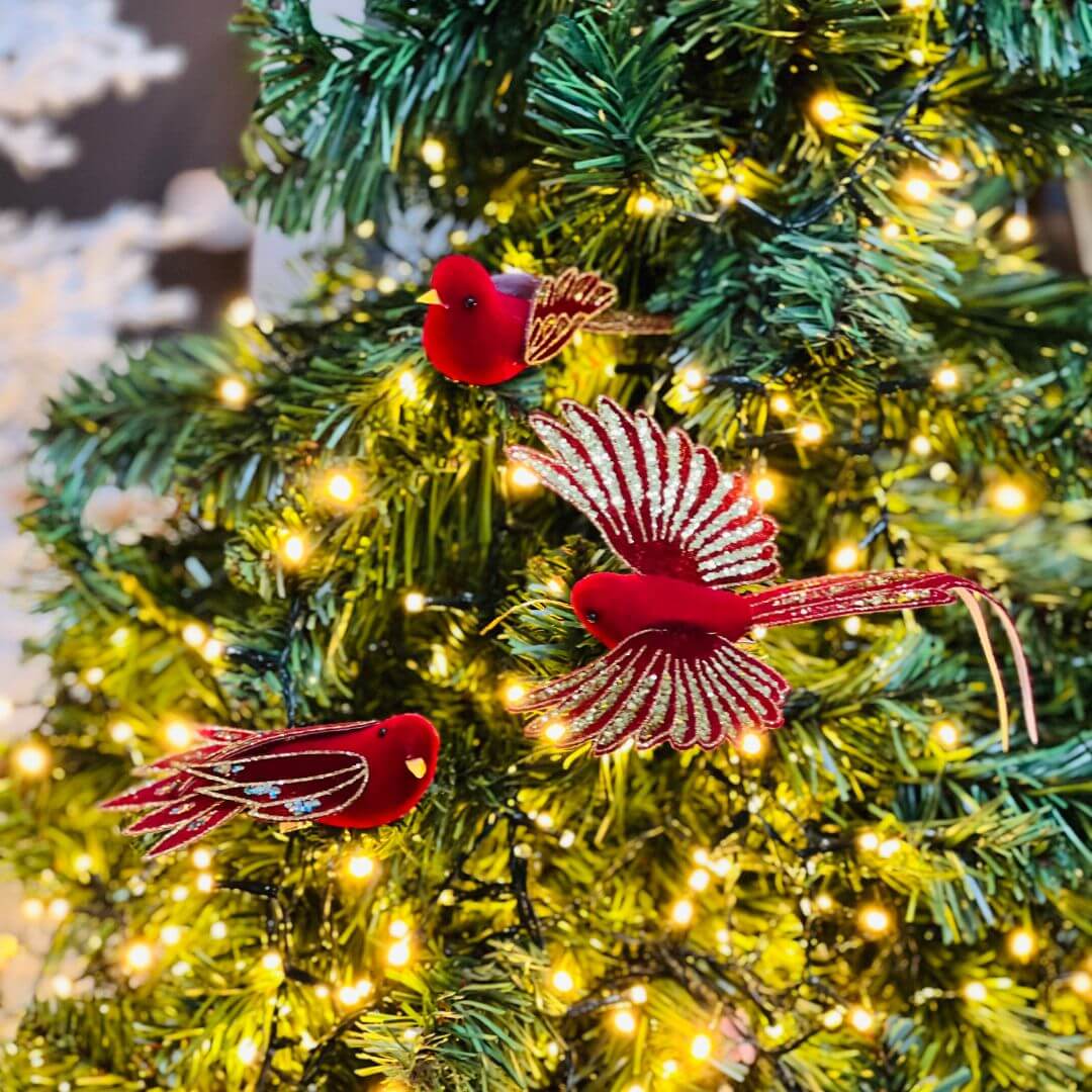Passarinho Lux Dourado e Vermelho – 14cm | Kit com 3