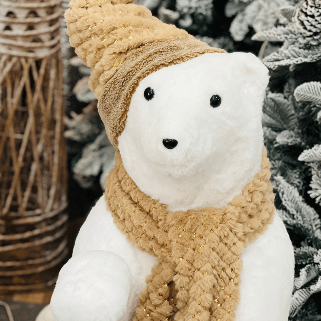 Urso Polar Natalino Em Pé Branco e Nude 110cm