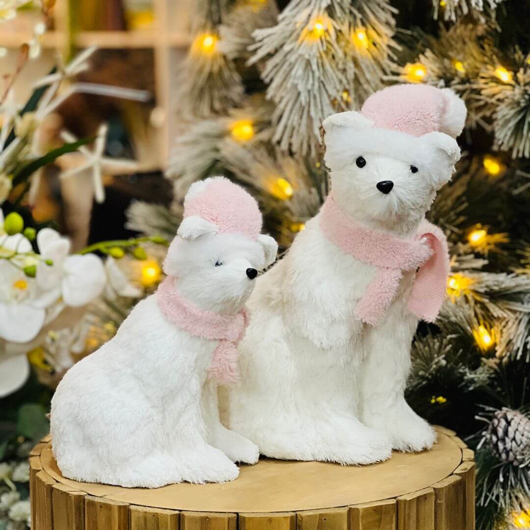 Urso de Natal Sentado de Sisal Rosa 38cm