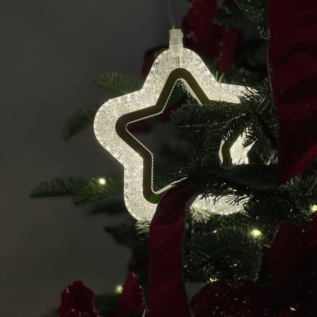 Estrelas de Led Natalina Com 5 Pingentes Branco Quente