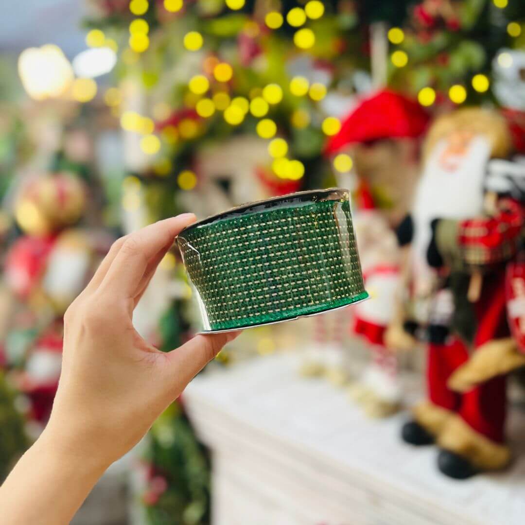 Fita de Tela Metalizada Verde Dourado - 6,3cmx9,14m