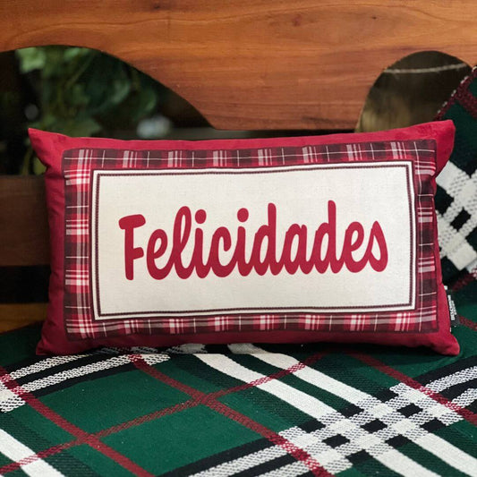 Capa Natalina Estampa Xadrez Felicidades 28x48cm