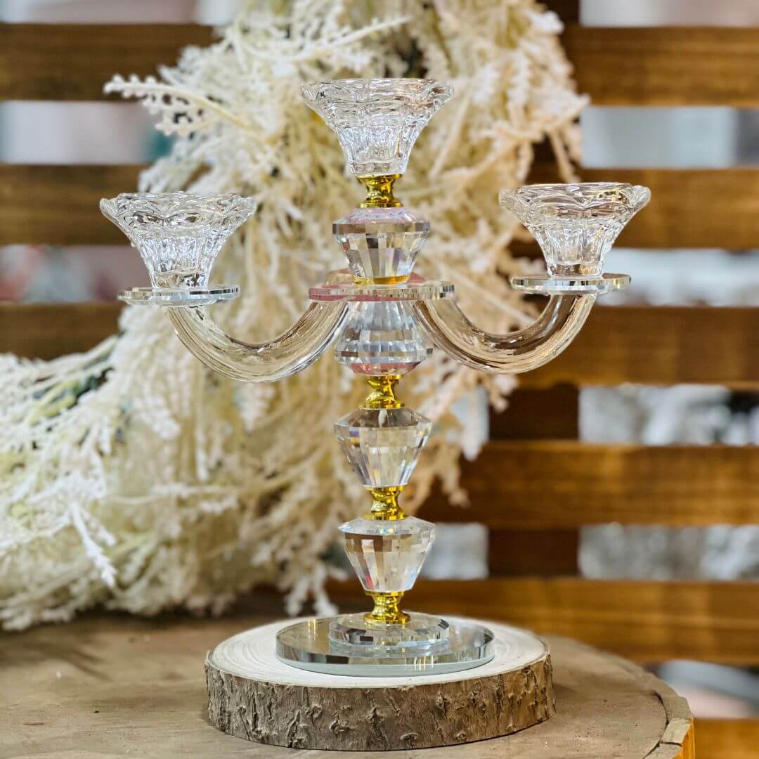 Castiçal em Cristal Lapidado para 3 Velas – 24cm