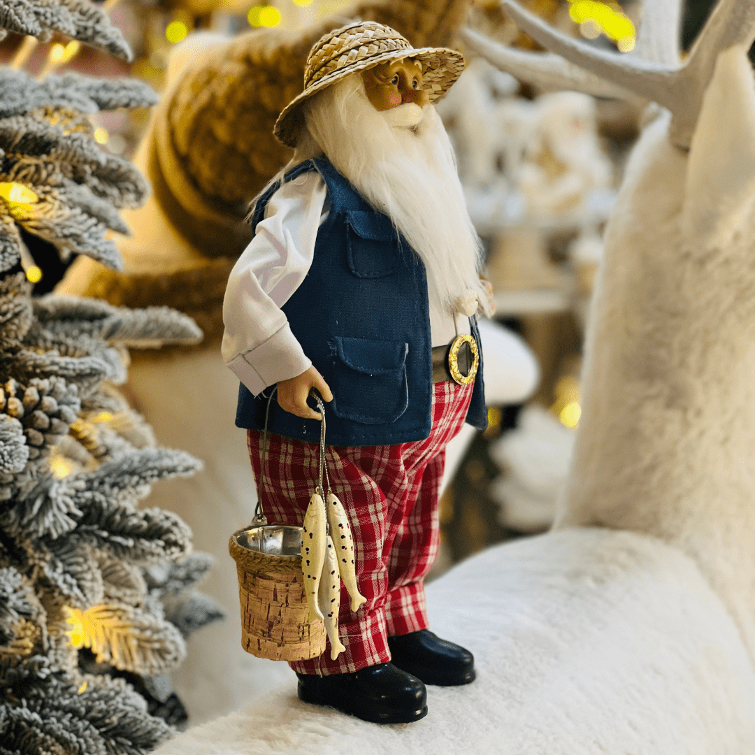 Papai Noel Pescador Vermelho e Azul 40cm