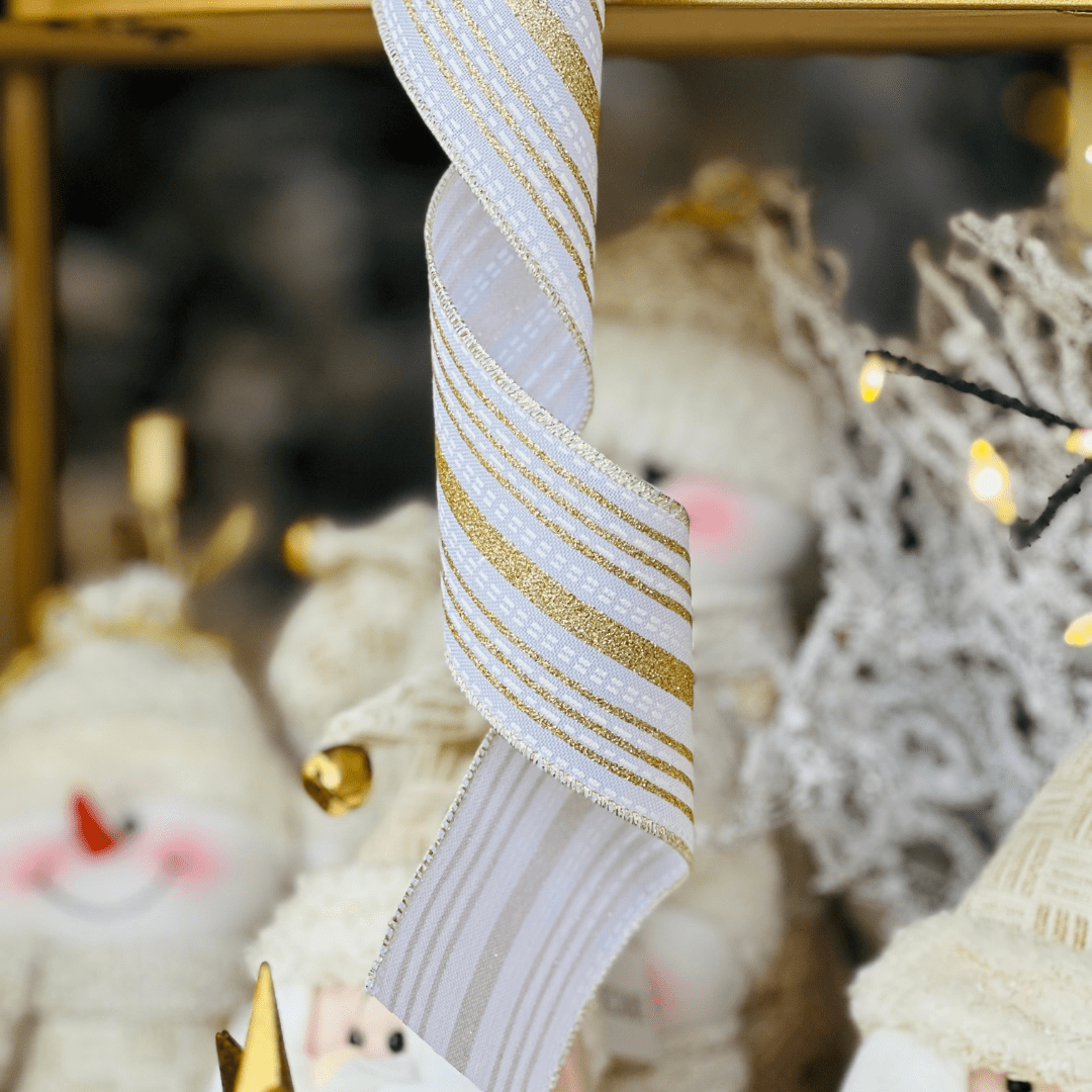 Fita Aramada Branco e Dourado Com Glitter 6,3cm x 9,14m