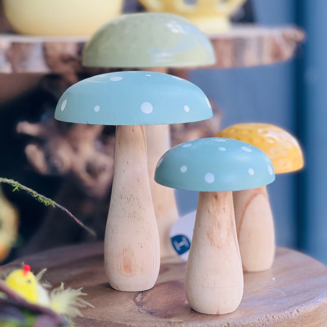 Jogo Com 3 Peças Cogumelos Decorativos Verde