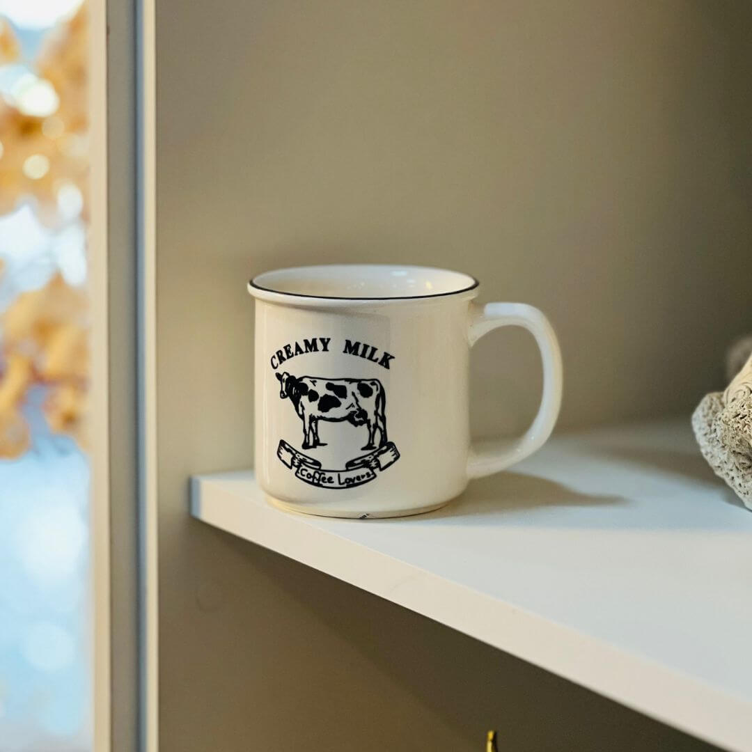 Caneca de Porcelana Creamy Milk Branca e Preta - 260ml