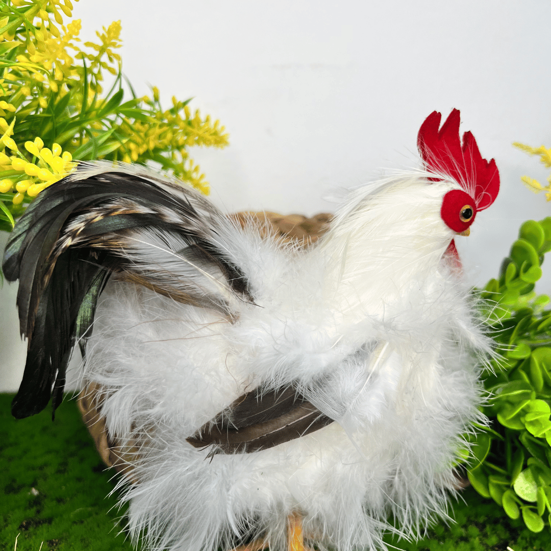 Galo Em Pe Decorativo Branco e Preto 22cm
