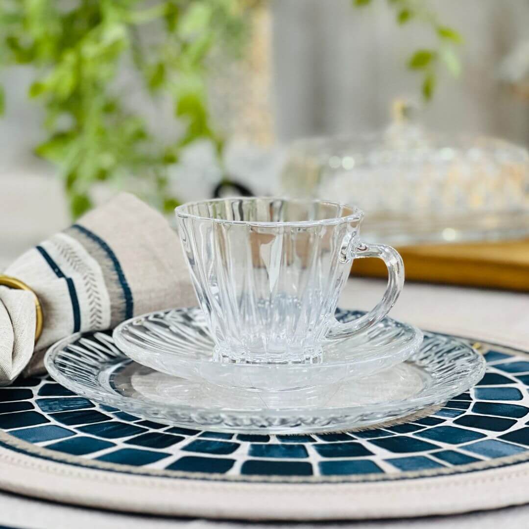 Conjunto de 2 Xícaras Com Pires Para Chá de Cristal Ecologico Com Pires Radial - 180ml