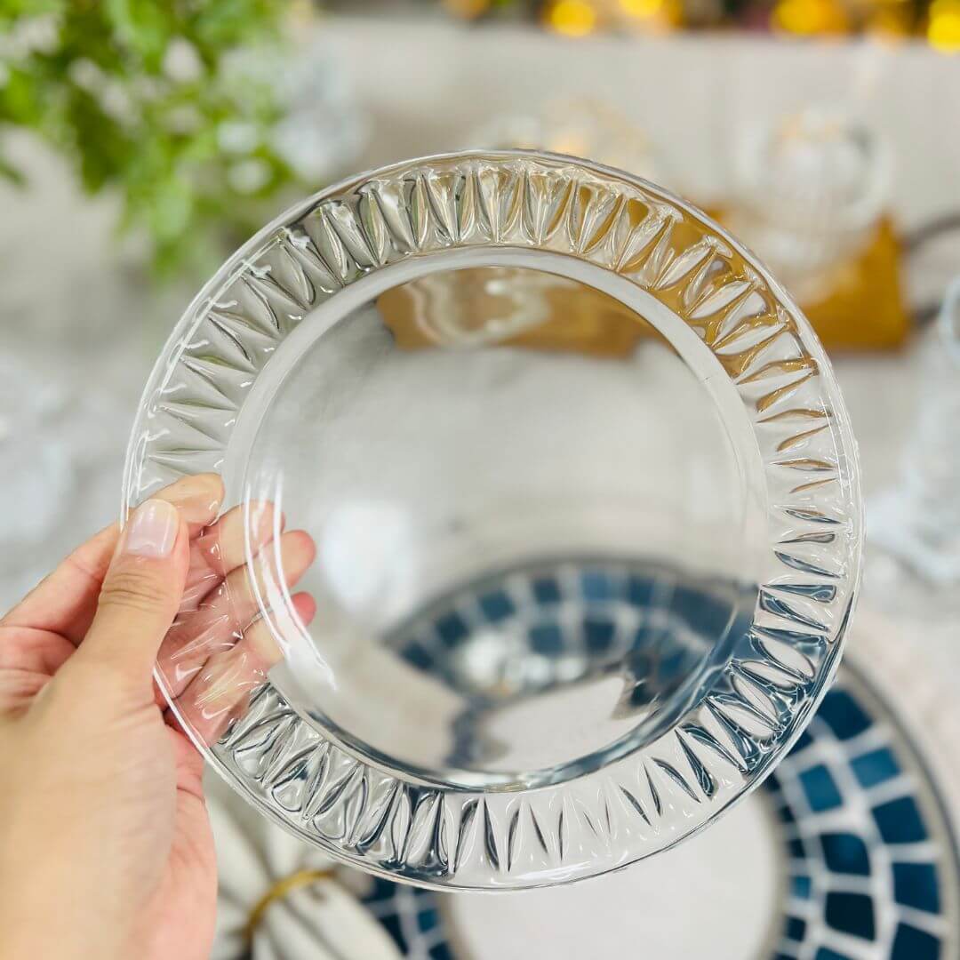 Conjunto de 2 Pratos de Sobremesa de Cristal de Chumbo Radial - 19,5cm