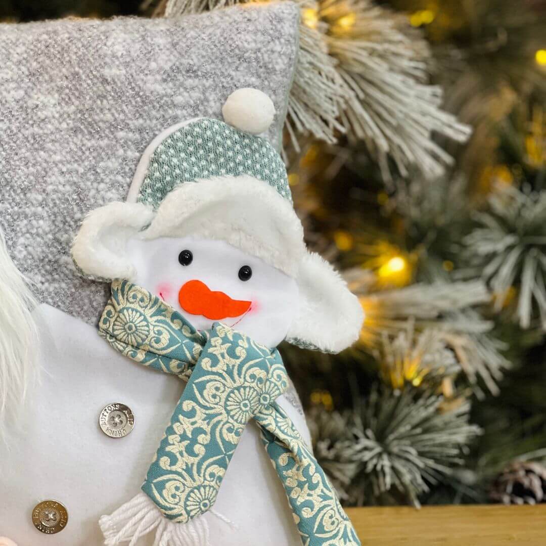 Almofada Natalina Noel e Boneco de Neve Azul 38cm
