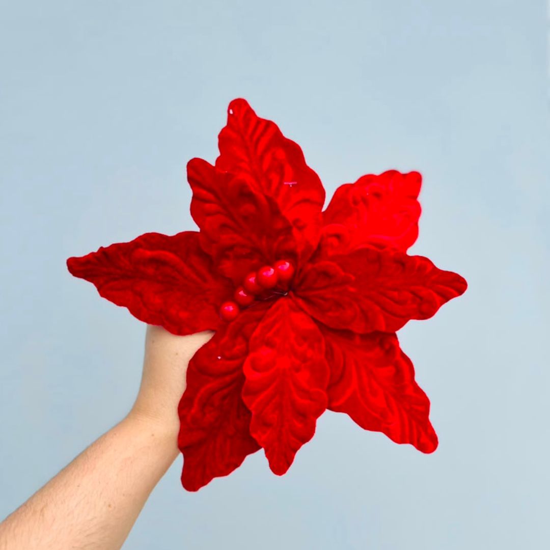 Flor Decorativa Vermelha - com 8 Pétalas | 27 cm