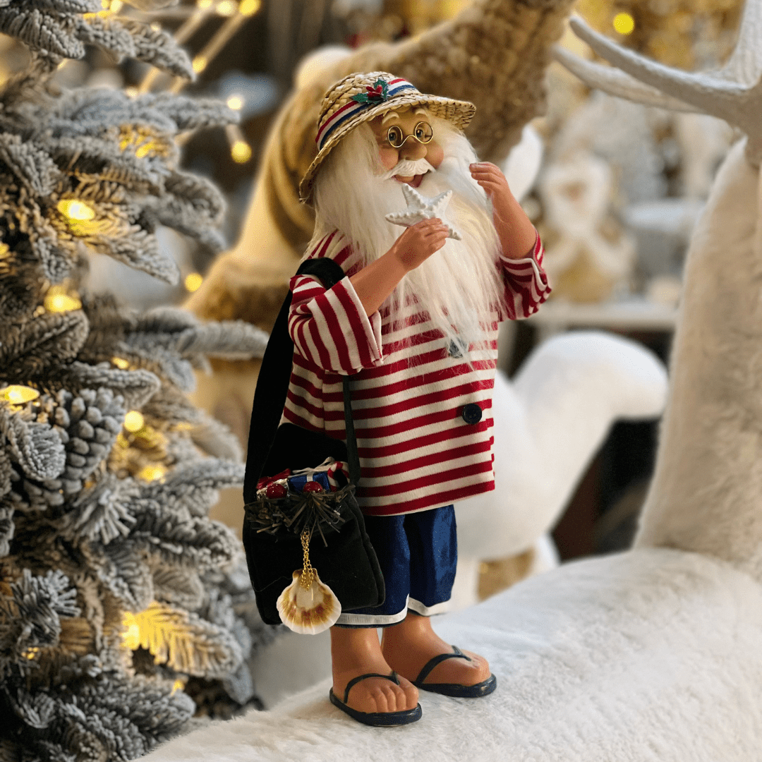 Papai Noel Praiano Vermelho e Azul 40cm