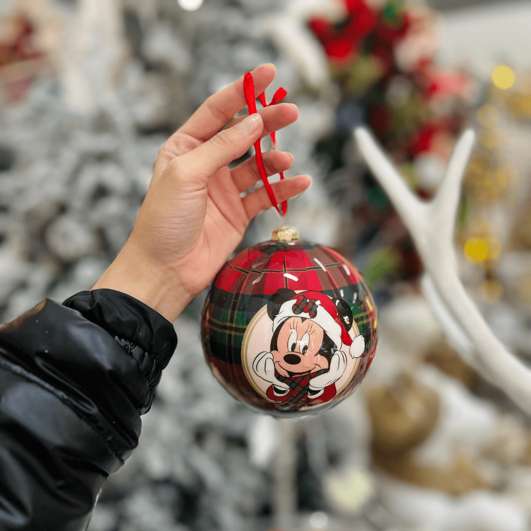 Jogo 2 Bolas Natalinas Mickey e Minnie Xadrez 10cm