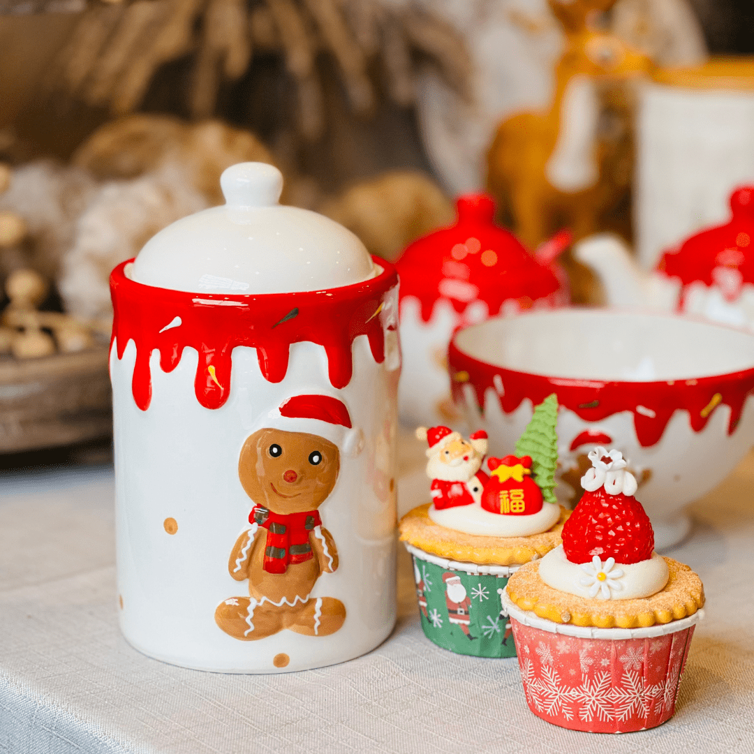 Pote Natalino de Cerâmica Gingerbread Com Vedação 18cm