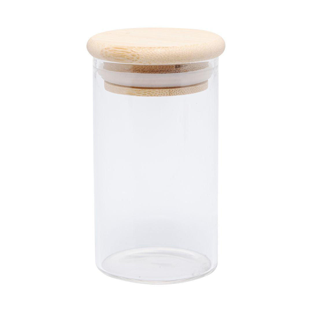 Pote de Vidro Com Tampa de Bambu - 800ml 10x10x16cm
