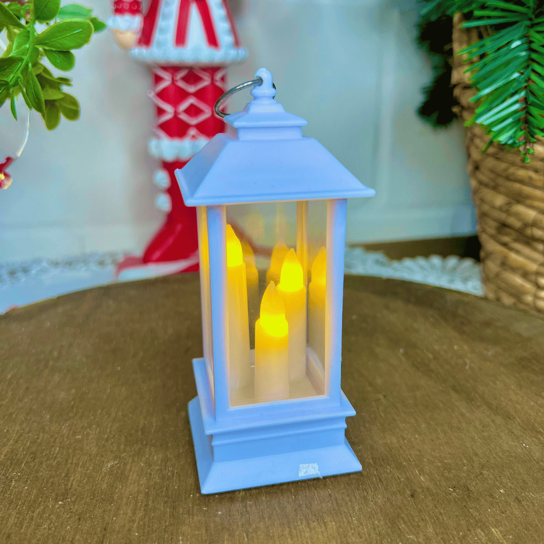 Lanterna Decorativa com Led e 03 Velas com Pilhas Branco 5,5x13cm