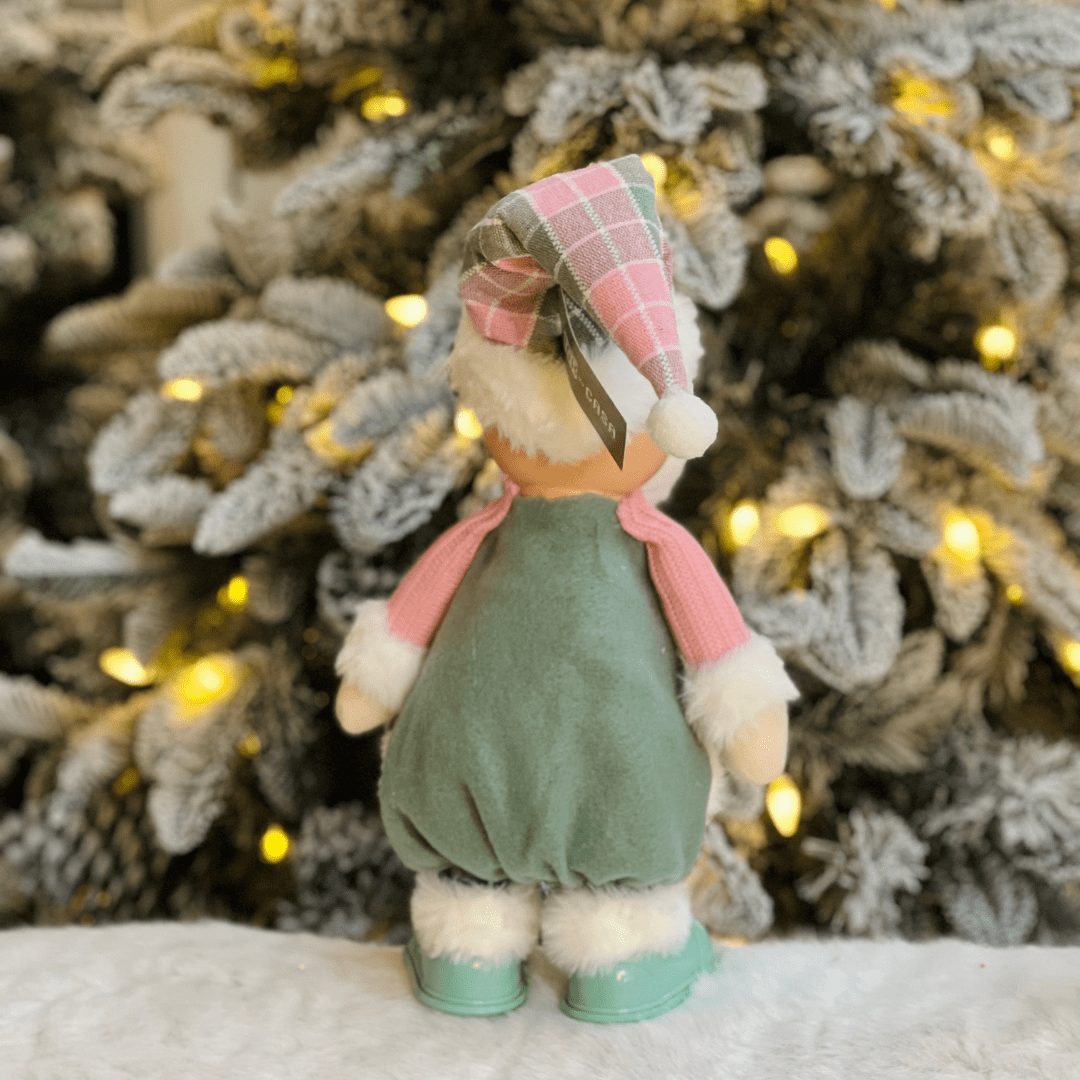 Papai Noel Rosa e Verde Com Led e Movimento 38cm