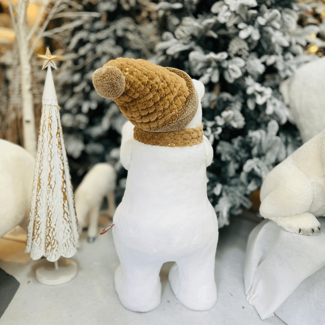 Urso Polar Natalino Em Pé Branco e Nude 90cm