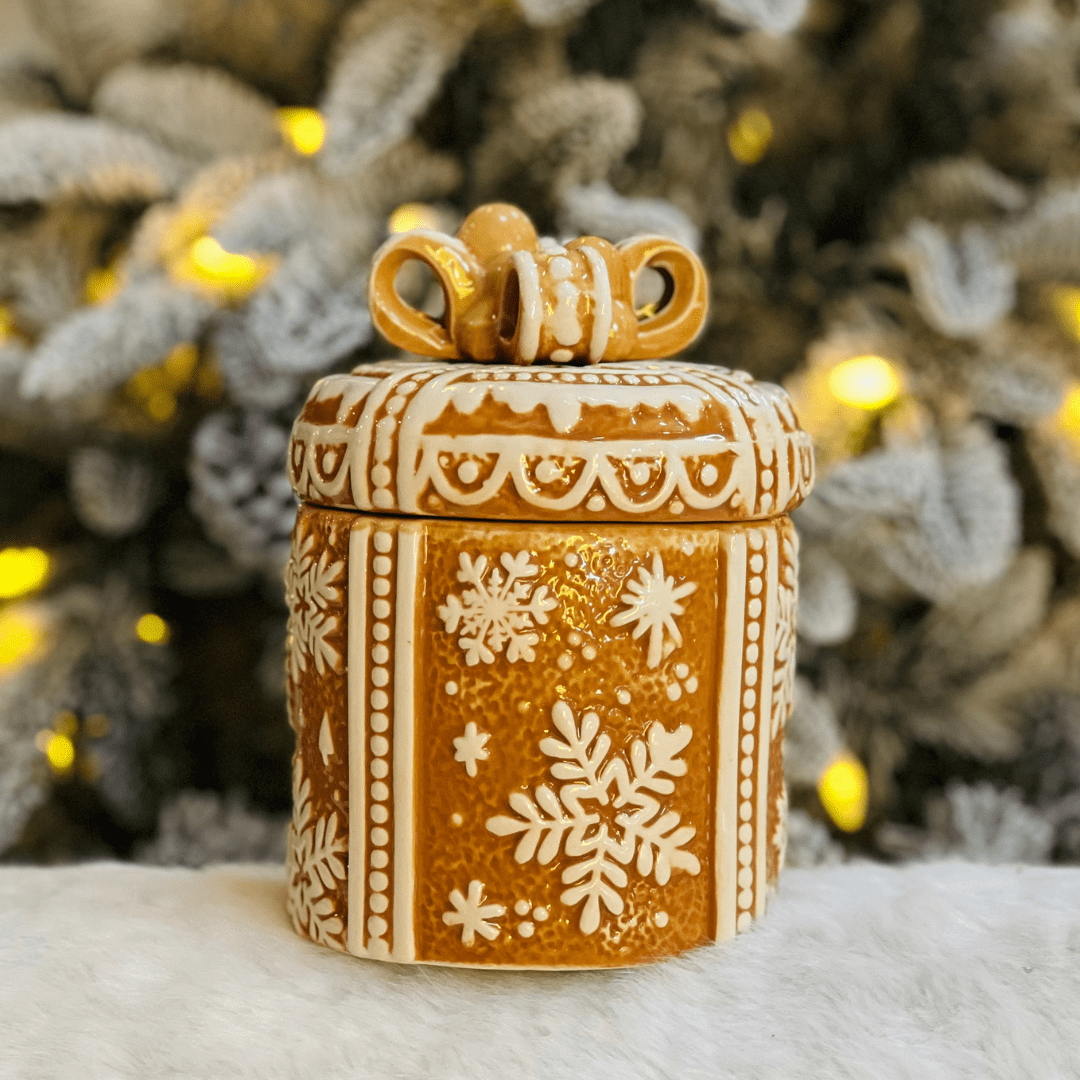 Pote Natalino Presente Gingerbread de Cerâmica 17cm