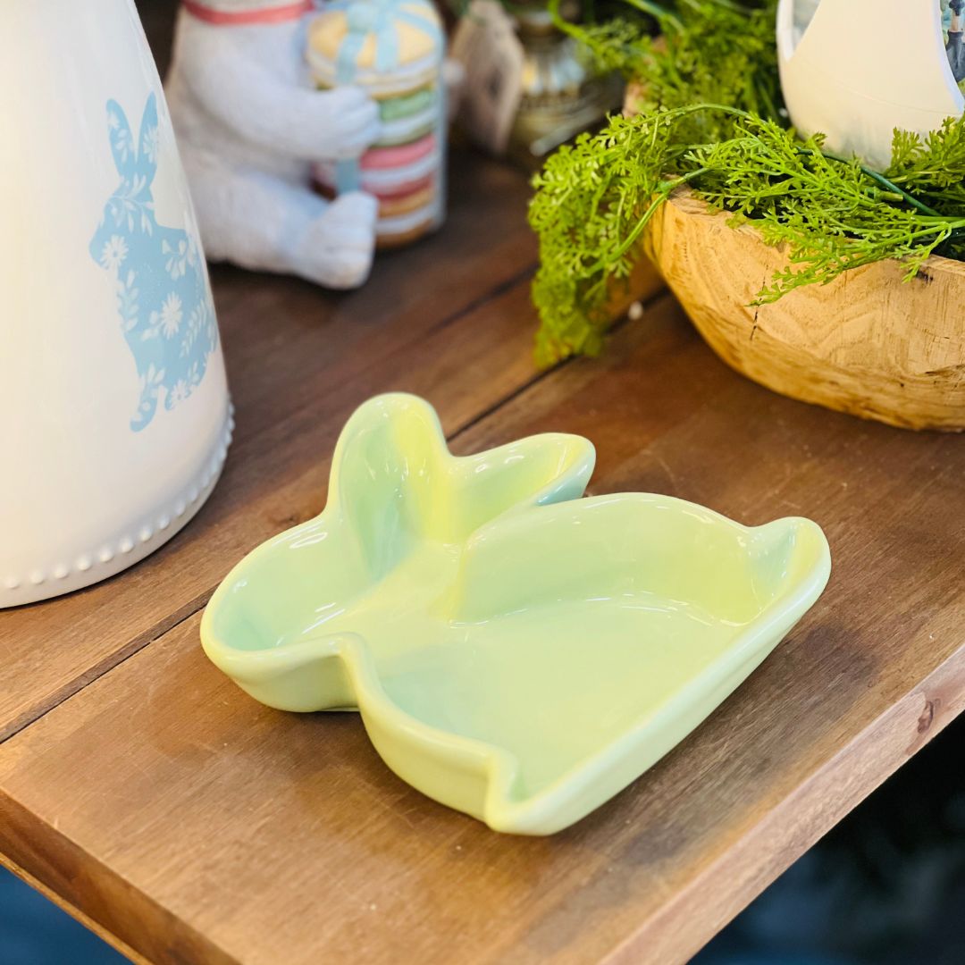 Petisqueira Decorativa Coelho Lateral Verde Pastel - 17cm