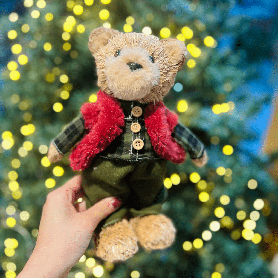 Urso Natalino Com Colete Vermelho 26x17cm