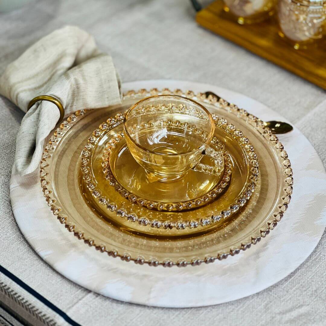 Prato Para Sobremesa de Cristal de Chumbo Coração Âmbar Metalizado - 20cm