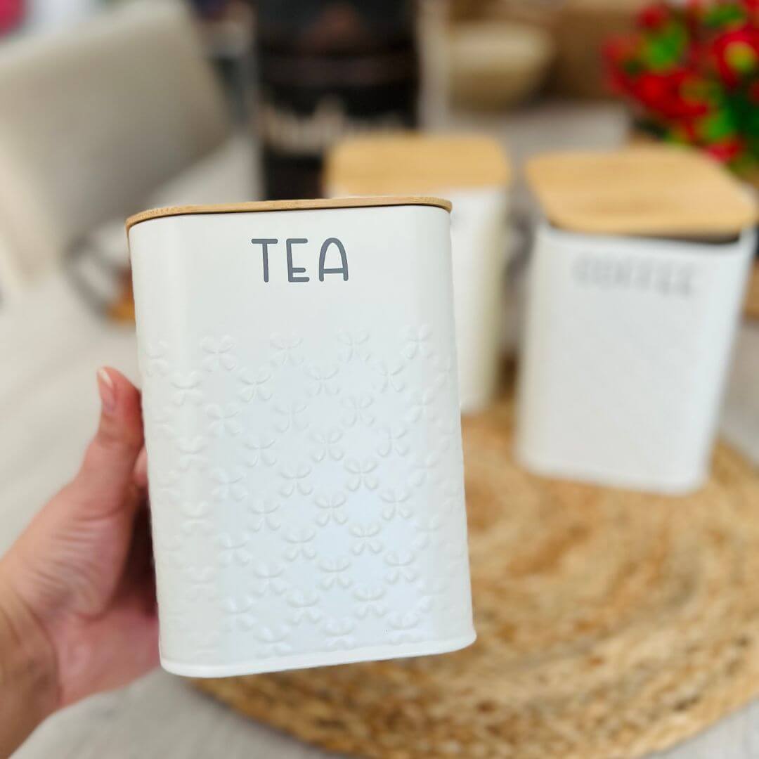 Jogo com 3 Potes Chá, Açúcar e Café - 14cm