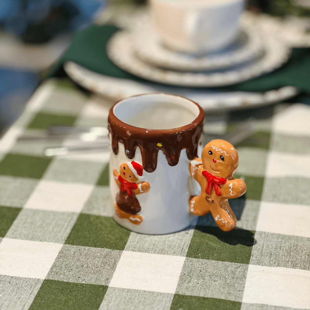 Caneca Natalina de Cerâmica Gingerbread Chocolate 255ml 9cm
