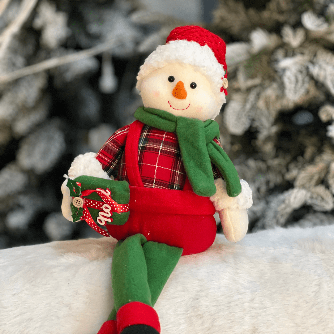 Boneco de Neve Natalino Com Presente Vermehlo e Verde 50cm