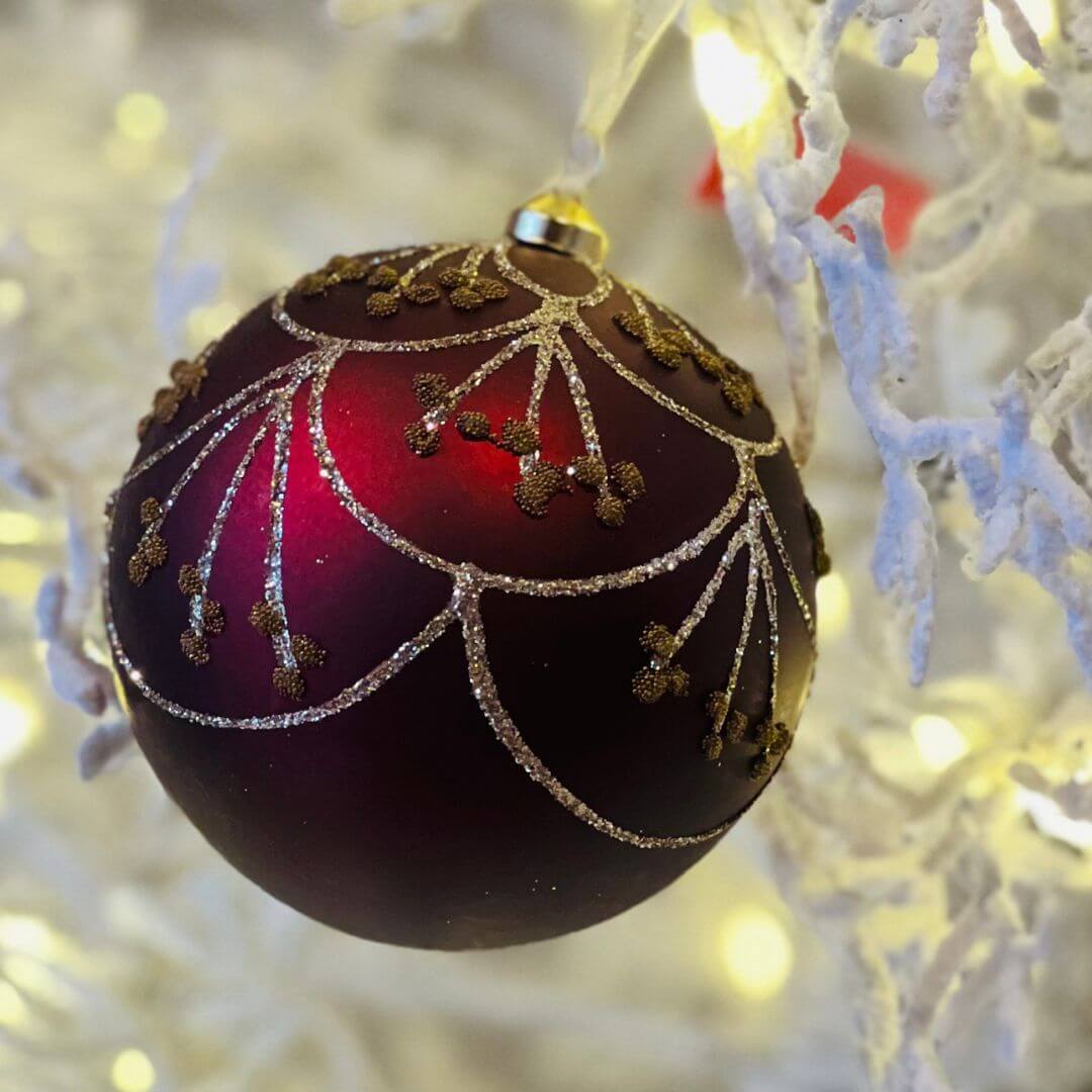 Bola Bordo Com Glitter - 15Cm