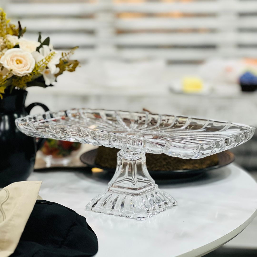 Prato de Bolo de Cristal de Chumbo Quadratta - 36,5x17x14cm