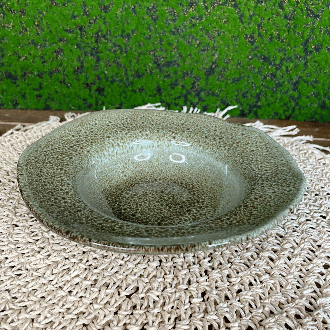 Prato de Entrada e Sobremesa Orgânico Croco Verde de Cerâmica 19x5,5cm