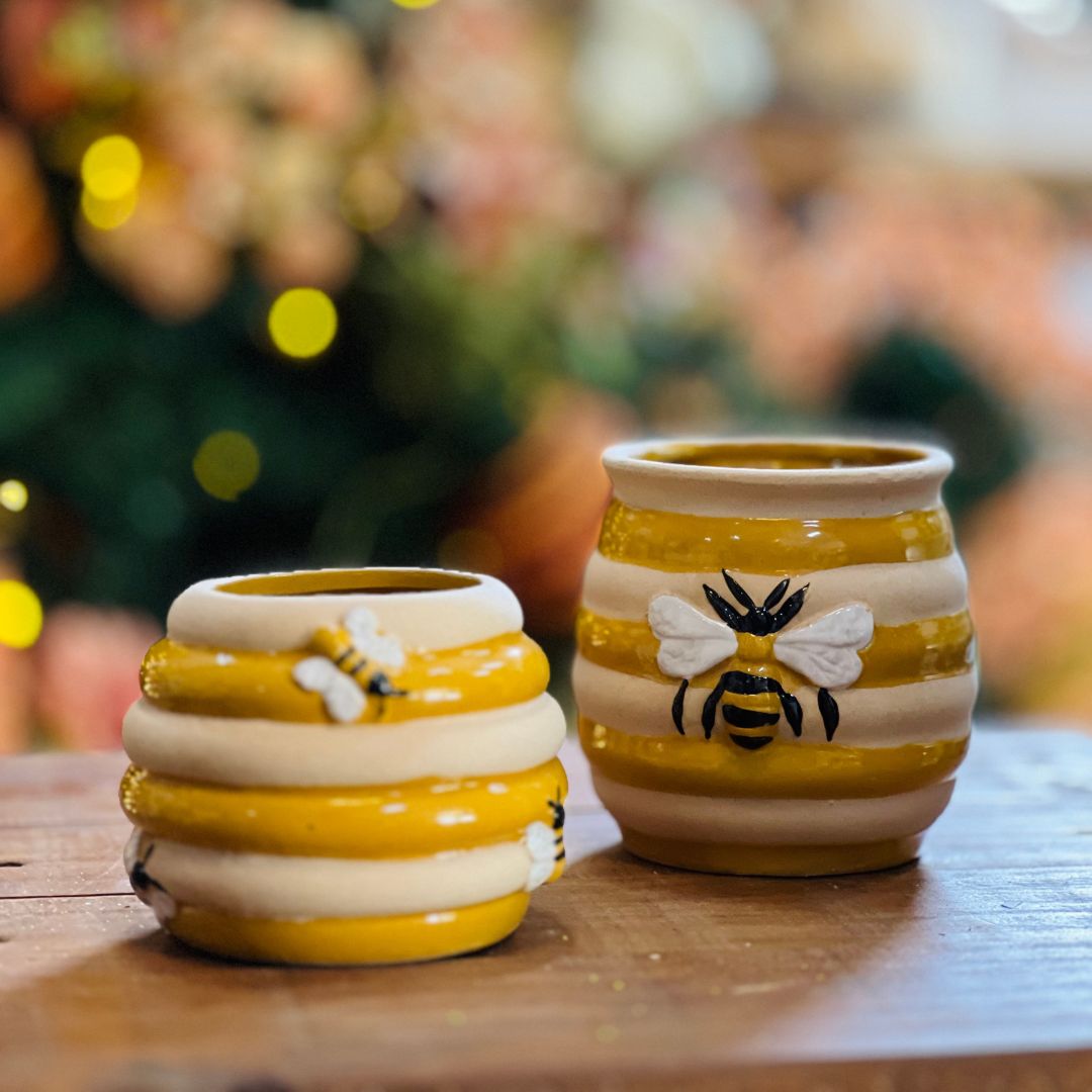 Vaso de Cerâmica Listrado Honey Bee - 10,1x10,5x10,5cm