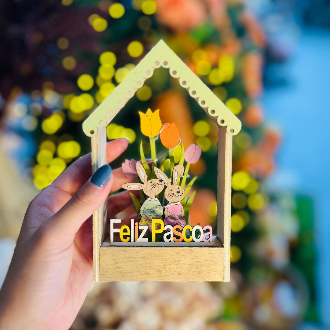 Casa Decorativa Coelhos Com Led - 17cm