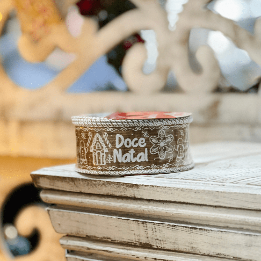 Fita Aramada Gingerbread Doce Natal 3,8cm x 9,14cm