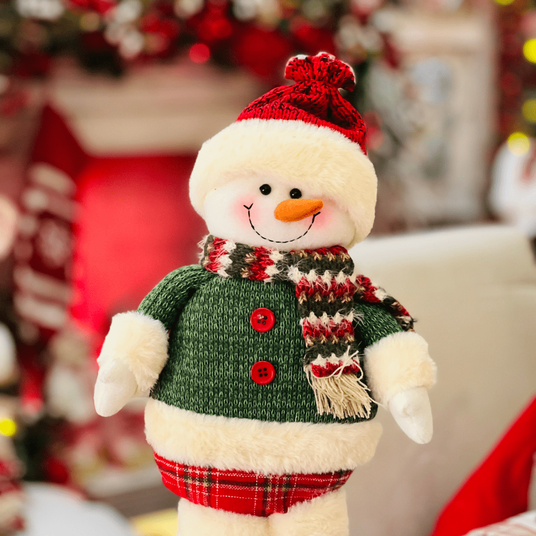 Boneco de Neve Natalino Em Pé Cachecol e Gorro 34cm
