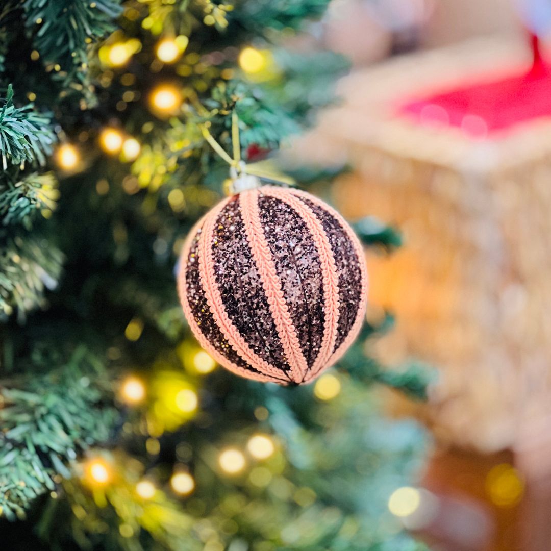 Caixa com 3 Bolas de Natal Decorada Ocre 10cm