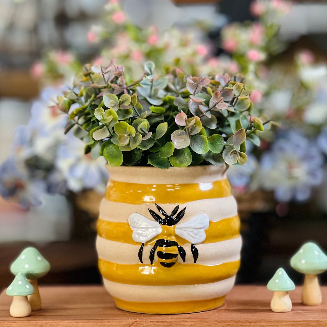 Vaso de Cerâmica Listrado Honey Bee - 10,1x10,5x10,5cm