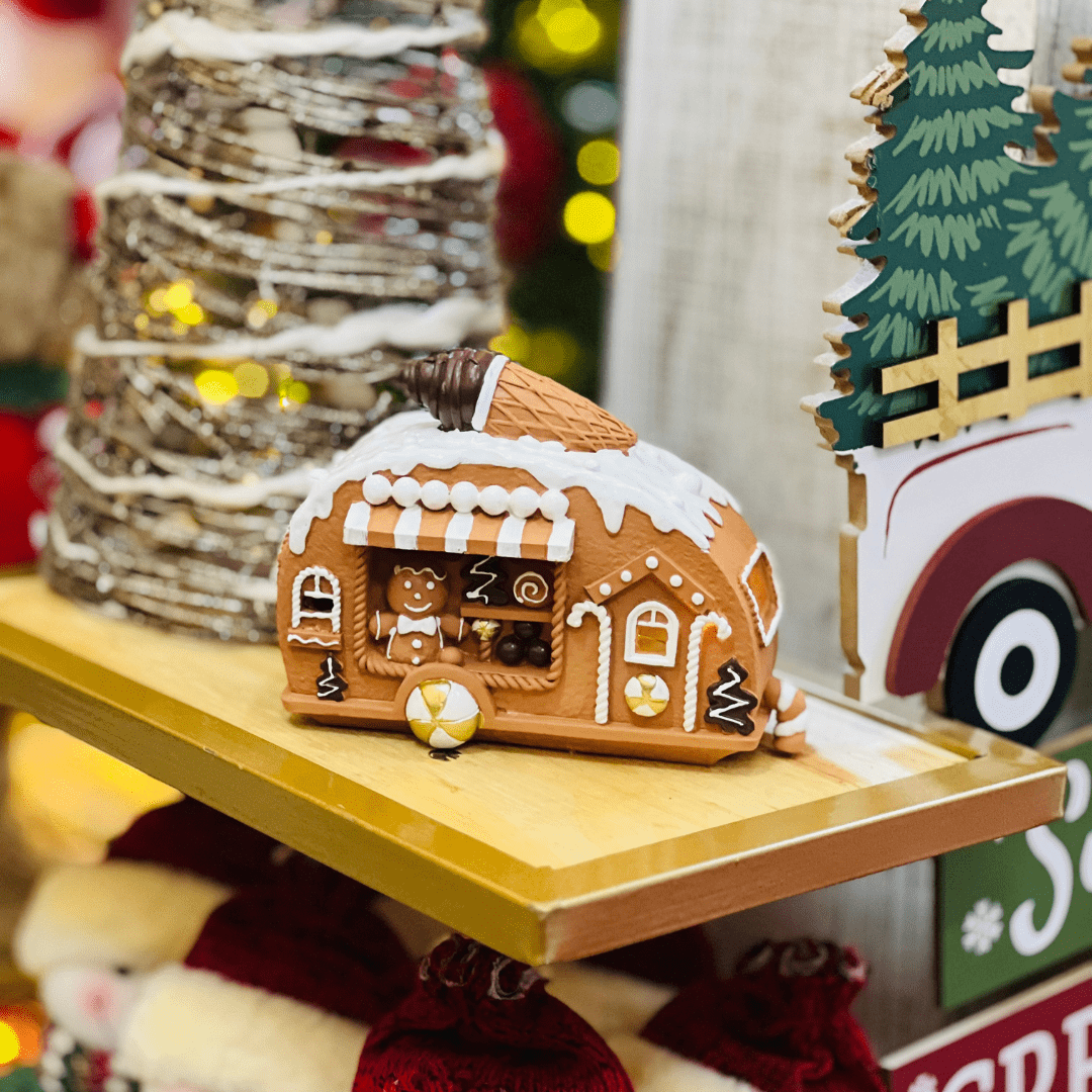 Trailer Natalino de Resina Gingerbread Com Led 12,5cm
